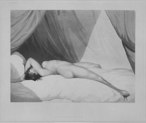 Nu allongé sur un lit à rideaux [Emma Hamilton]