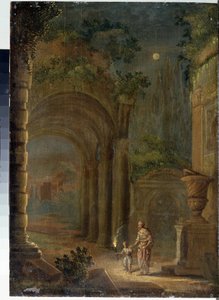 Paysage de ruines au clair de lune