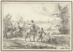 Cavaliers sur une colline devant une ville - Adam Frans van der Meulen (possibly)