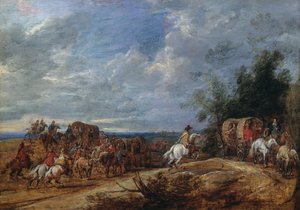 Des brigands attaquant un train de carrosses