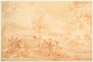 Paysage, avec une attaque sur un convoi de carrosses