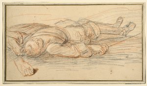 Étude pour un guerrier allongé sur le champ de bataille, et une étude supplémentaire de la main gauche - Adam Frans van der Meulen