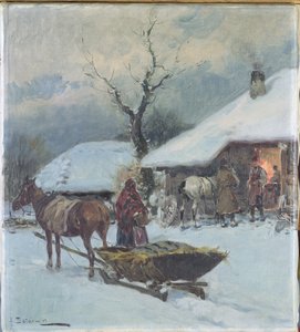 Traîneaux devant une maison, 1930