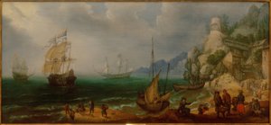 Paysage côtier rocheux avec voiliers et pêcheurs - Adam Willarts