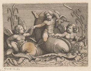 Trois putti avec des dauphins - Adamo Scultori