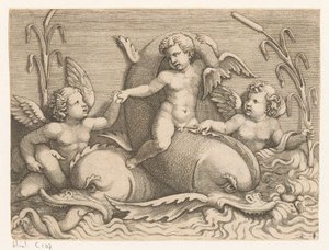 Trois putti avec des dauphins - Adamo Scultori