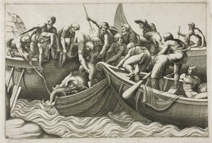 Pêcheurs attrapant un monstre marin - Adamo Scultori
