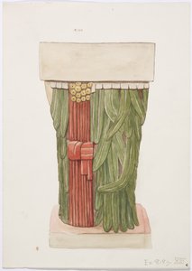 Caryatide de la chambre extérieure, Temple A, Temple du terrain de jeu de balle, Chichen Itza, Mexique (aquarelle) - Adela Breton