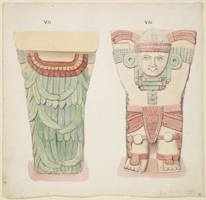 Caryatide de la chambre extérieure, Temple A, terrain de jeu de balle, Chichen Itza, Mexique - Adela Breton