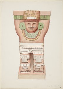 Caryatide de la chambre extérieure, Temple A, temple du terrain de jeu de balle, Chichen Itza, Mexique