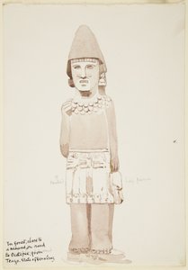 Statue de Teayo, nord Veracruz, Mexique Montre une statue en pierre avec une figure masculine portant un kilt