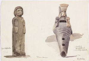 Figures en pierre de Malinalco, Toluca, Mexique (aquarelle) - Adela Breton
