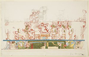 Relief en pierre du centre du mur nord, bâtiment nord C, terrain de jeu de balle, Chichen Itza, Mexique
