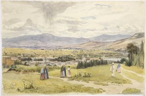 Vue de Tlaxcala et Ixtaccihuatl au Mexique