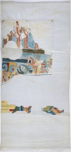Aquarelle sur papier type lin, tracé de la fresque d