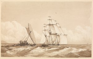 Double canoë au large de Moalu, îles Fidji, 26 septembre 1849