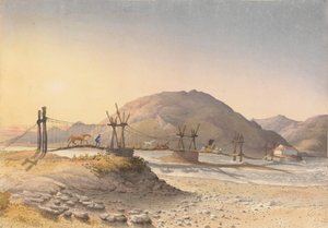Pont suspendu en lanières de cuir (mais réparé avec une chaîne) sur le Maypu, à cinq lieues au sud de Santiago, Chili, 11 janvier 1851