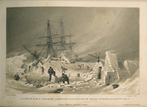 Équipage du H.M.S. Terror complétant les murs de neige pendant une forte tempête