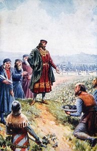 Charles IV inspectant des raisins lors de son encouragement à la viticulture en Bohême, début du XXe siècle - Adolf (after) Liebscher
