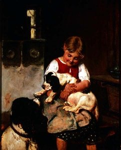 Jeune fille avec chiot - Adolf Eberle