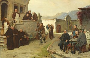 French : Arrivée des moines mendiants au monastère (cour)