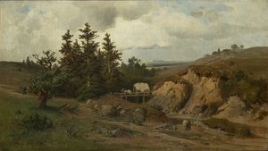 Paysage avec un pont de bois
