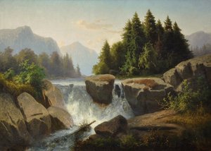 Paysage de montagne avec cascade, vers 1853