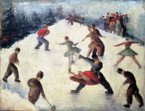 Scène de patinage en hiver vers 1920
