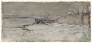 Le transport de la glace sur la Meuse à Rotterdam - Adolf le Comte