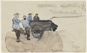 Quatre ouvriers avec une charrette - Adolf le Comte