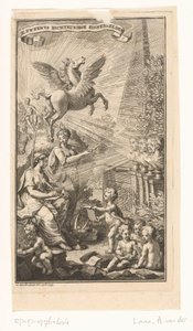 Représentation allégorique avec femme écrivant, bustes, Pégase et Apollon (page de titre pour Cornelis Sweerts, Dichtkundige zinnebeelden, 1736) - Adolf van der Laan