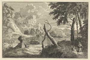 Paysage fluvial arcadien avec arbre brisé - Adolf van der Laan