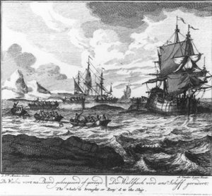 « La baleine est remorquée ou ramée à bord. » (n° 7 de la série sur la chasse à la baleine) - Adolf van der Laan
