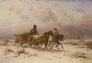 Un paysan dans un traîneau tiré par trois chevaux - Adolf van der Venne