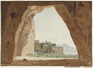 Vésuve et la baie de Naples depuis une grotte - Adolf von Heydeck