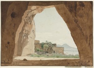 Le Vésuve et la baie de Naples depuis une grotte