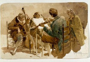 Quatre musiciens Trois violonistes et un violoncelliste - Adolfo Hohenstein