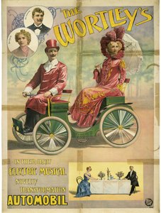 Les Wortley dans leur grande nouveauté musicale électrique de transformation Automobil, 1896