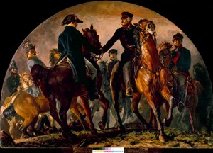 Rencontre de Gebhard Leberecht von Blücher (1742-1819) et Arthur Wellesley Wellington (1769-1852), à la bataille de La Belle Alliance (1815) - Adolph Menzel