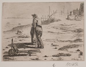 Paysage côtier avec pêcheur debout