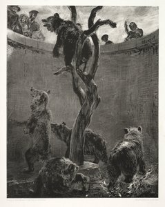 Essai sur la pierre avec pinceau et grattoir : La fosse aux ours, 1851 - Adolph Menzel