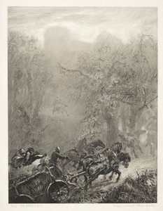 Essai sur pierre avec pinceau et grattoir : Le convoi de prisonniers à travers un bois, 1851