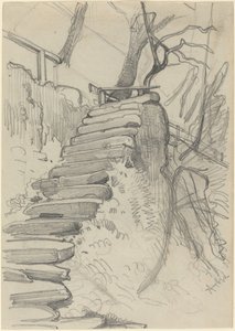 Escalier en pierre dans un jardin - Adolph Menzel