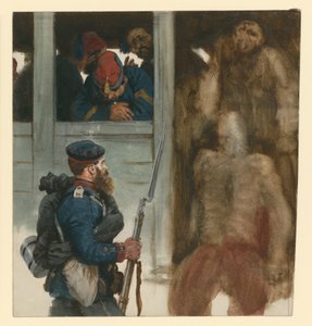 Convoi de prisonniers français dans des wagons de chemin de fer, avec à l