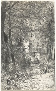 Paysage avec une lavandière - Adolph Menzel