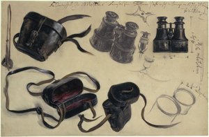 Modèle inspiré des jumelles du maréchal comte von Moltke, étui et détails, avec des notes - Adolph Menzel