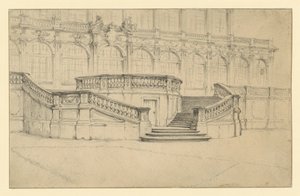 Escalier menant au Salon des mathématiques et de la physique au Zwinger de Dresde - Adolph Menzel