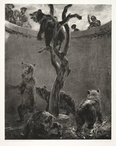 Essai sur la pierre avec pinceau et grattoir : La fosse aux ours - Adolph Menzel