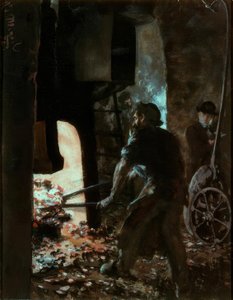 Autoportrait avec ouvrier au marteau-pilon - Adolph Menzel