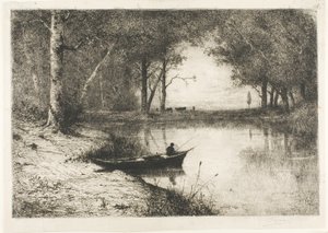 Pêcheur dans un bateau au bord de la rivière
